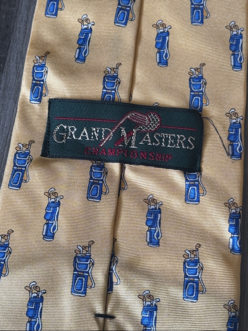 Grand Master’s gold necktie men’s 100% silk championship, yellow blue golf clubs - Picture 3 of 5